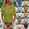 Wholesale spring and summer women’s fashion casual solid color button V-neck T-shirt women
