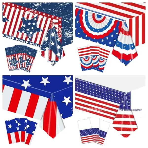 Wholesale Flag American Independence Day Disposable Tablecloth Party Decoration Props Tablecloth Plastic Material Celebration Supplies