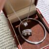 Wholesale A set of bronze shimmering crape myrtle necklace, ring, and bracelet, featuring a heavy-duty vintage design and three rows of full diamonds.