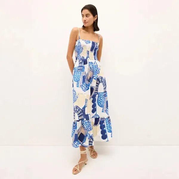 Wholesale 3D Print Sleeveless Boat Neck Strap Dress In Polyester, Vacation Style Maxi Long Dress