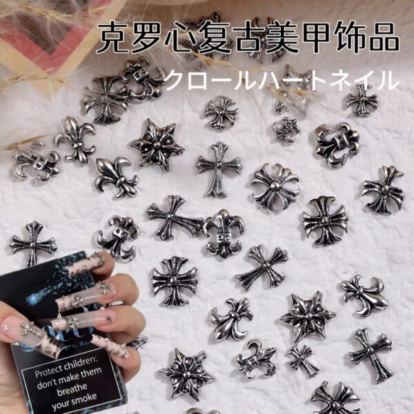Wholesale Vintage Nail Art Jewelry Wholesale Punk Cross Scout Flower Diablo Silver Metal Nail Jewelry