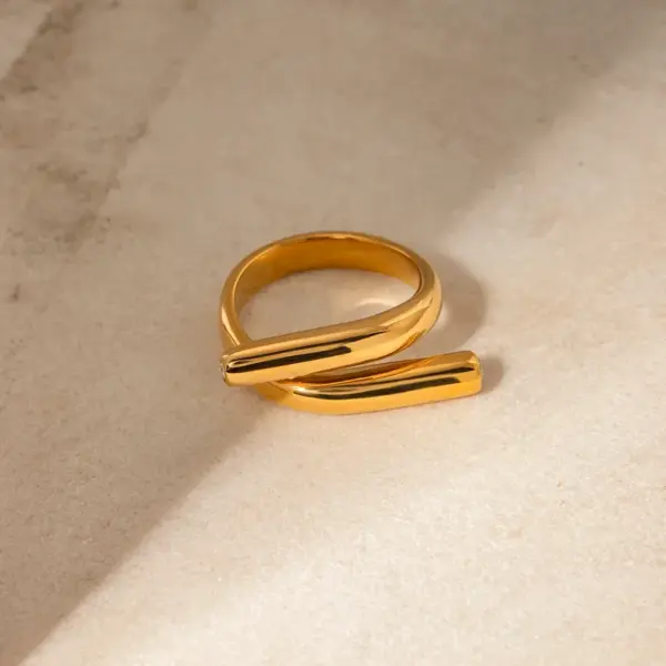 Wholesale PVD Coated Real Gold Plated 18K Gold Irregular Geometric 304 Stainless Steel IG Style Modern Style Classic Style Waterproof Non Tarnish Open Rings