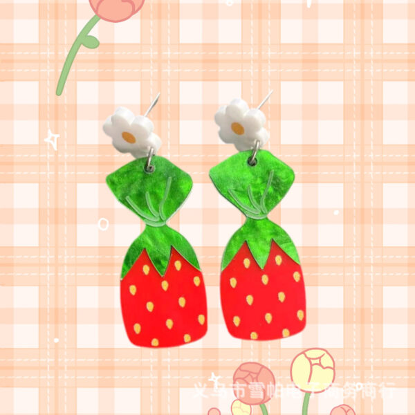 oly-901bdfc3c1c398863fb8e7b6a63aa8d4 Wholesale Acrylic Red Flower Strawberry Earrings Fresh and Sweet Niche Design Ear Studs All-match Earrings