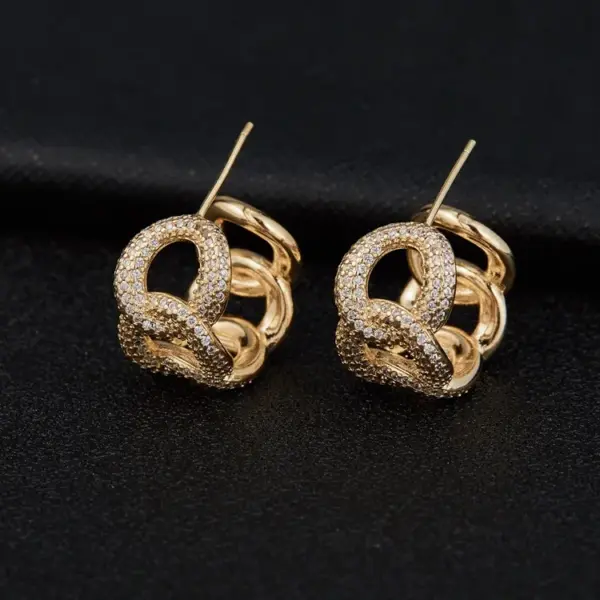 Wholesale New Style Geometric Stud Earrings For Women In 14K Real Gold Plated Copper With 925 Sterling Silver Posts And Zircon Inlay