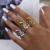 Wholesale Summer Ladies Geometric Lines Stainless Steel Ring Adjustable Size Vacuum Plated 18K Gold Elegant French Style Jewelry Accessory