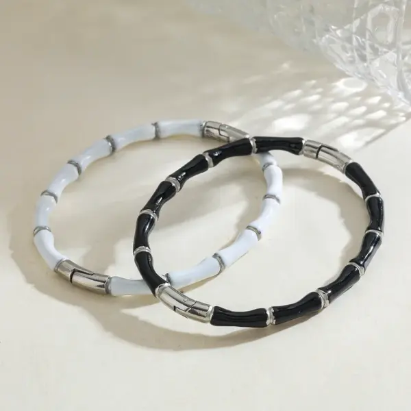 Wholesale 304 Stainless Steel Color Block Vacuum Plating Golden Plated Modern Style Simple Style Enamel Bangle