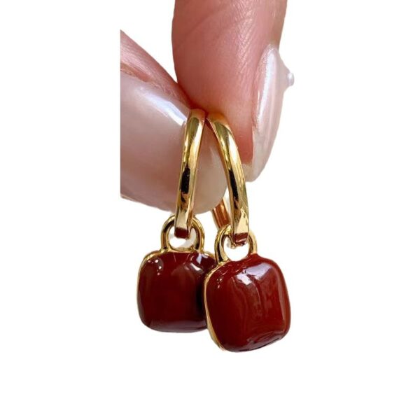 Wholesale wine red Square Vintage Hong Kong Style Earrings Women's High-end Earrings Autumn and Winter Elegant Festive Glaze Year Earrings