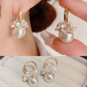 Wholesale Exquisite Shell Flower Basket Pearl Earrings Women's Fashion Diamond Small Flower Ear Buckle Korean Niche Gentle Ear Jewelry