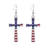 Wholesale Independence Day Cross Earrings With Drip Oil American Flag Pendant Alloy Geometric Pattern Personalized Electroplated Jewelry For Women