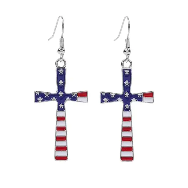 Wholesale Independence Day Cross Earrings With Drip Oil American Flag Pendant Alloy Geometric Pattern Personalized Electroplated Jewelry For Women
