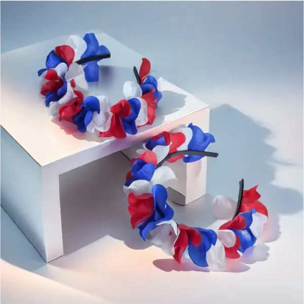 Wholesale Red White Blue Rose Petal Hairband Festival Party Hairband Fake Flower Hair Accessories Bohemian Unisex Headwear