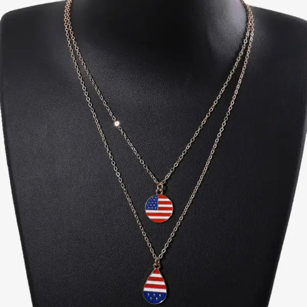 Wholesale Simple American Flag Water Drop Earrings Necklace Jewelry Set Independence Day Alloy Geometric Design Suitable For Women