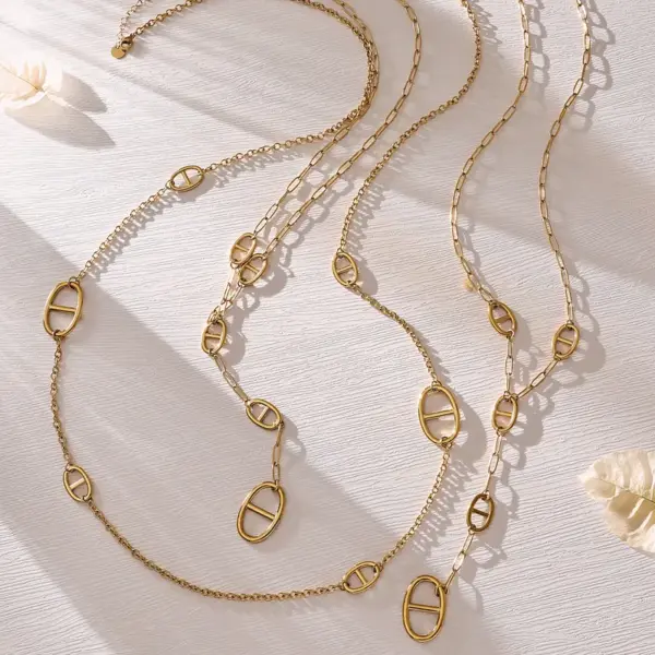 Wholesale Geometric Y-Necklace Lariat Necklace For Women In 304 Stainless Steel With PVD Coated 18K Gold Plating Featuring Waterproof Non Tarnish Finish