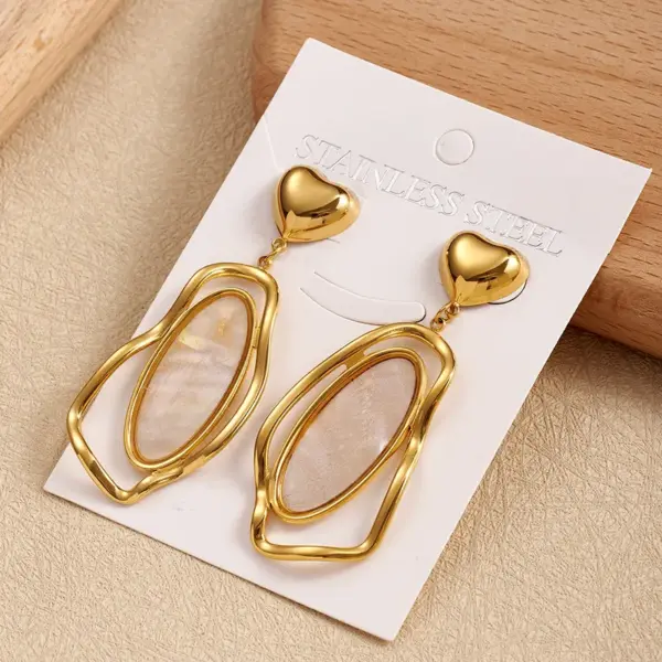Wholesale Irregular Heart Shell Imitation Pearl 304 Stainless Steel Vacuum Plating Earrings Elegant Casual Polished Handmade Jewelry