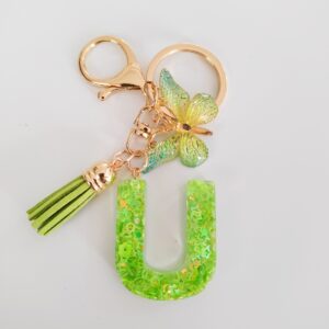 Green letter key chain pendant-U