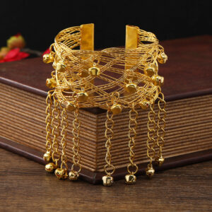 oly-908a6c31c0630b9a95359fd2cf0c001e Wholesale Dunhuang Ethnic Style Bell Tassel Wide Bracelet Women's Retro Indian Exodus Dance Arm Bracelet Bracelet Accessories