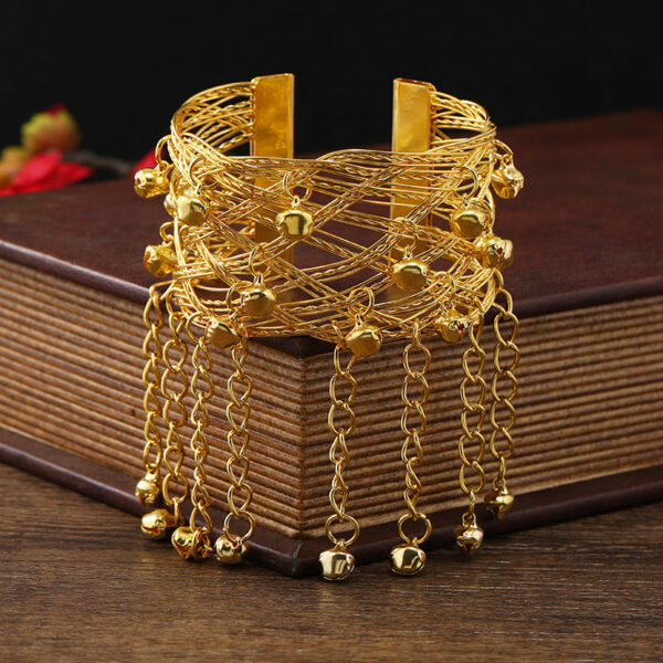 oly-908a6c31c0630b9a95359fd2cf0c001e Wholesale Dunhuang Ethnic Style Bell Tassel Wide Bracelet Women's Retro Indian Exodus Dance Arm Bracelet Bracelet Accessories