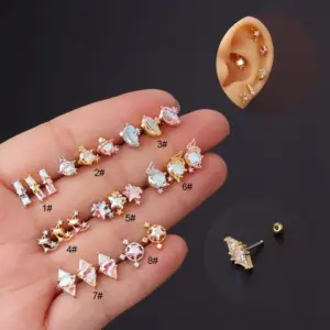 Wholesale 316L Stainless Steel Copper Ear Cartilage Rings & Studs Geometric Waterproof Non Tarnish Surgical Steel Women'S
