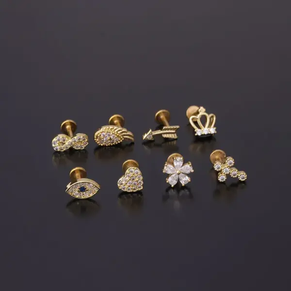 Wholesale 316L Stainless Steel Copper Ear Cartilage Rings & Studs Geometric Waterproof Non Tarnish Surgical Steel Women'S