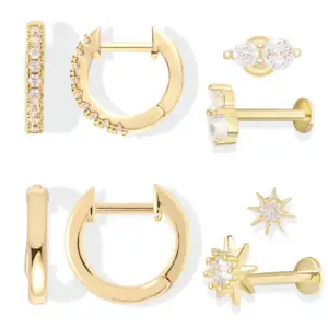 Gold Single Ear, One Card, Pack of Four / 14K