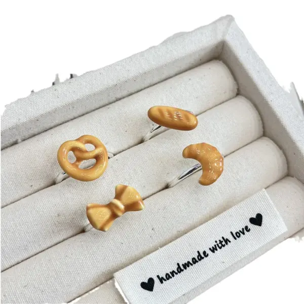 Wholesale Cute Cartoon Caramel Bread Party Ring Set Creative Cat Design Ring Lovely Heart Shaped Butterfly Knot Copper Material Women's Fashion Jewelry