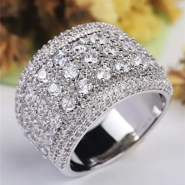 Wholesale Geometric Claw Setting Ring For Women In Copper With White K Plated Water Plating And Zircon Inlay