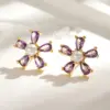 Wholesale Sweet Ins Style Copper Water Plated 18K Real Gold Micro Inlaid Zircon Acrylic Imitation Pearl Flower Stud Earrings
