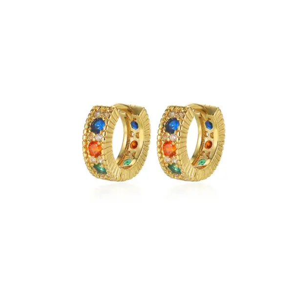 Wholesale Copper Geometric Electroplating Artificial Gemstones 18K Real Gold Plated Elegant Retro Lady Earrings