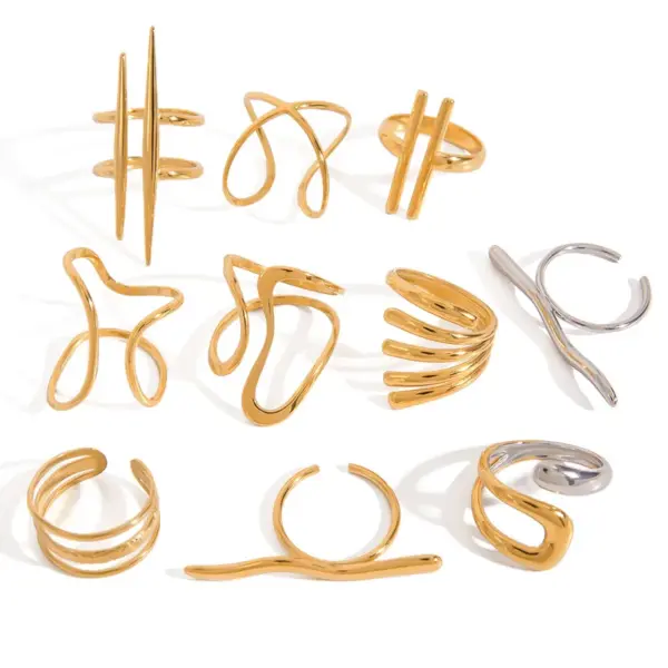 Wholesale PVD Coated Real Gold Plated 18K Gold Geometric 304 Stainless Steel Simple Style Waterproof Non Tarnish Rings