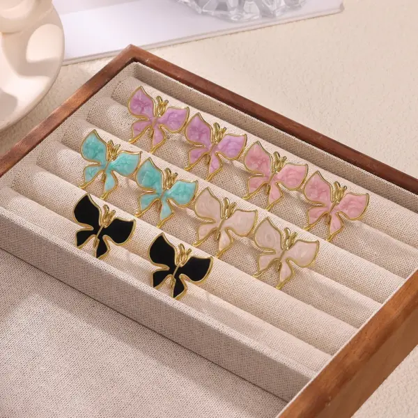 Wholesale Elegant Miniature Butterfly Drop Earrings Women's Stylish Fashion Spring Summer New Arrival Colorful Oil Drip Jewelry Accessories