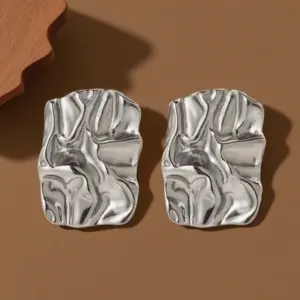 E074-square Pleated-earrings-steel Color