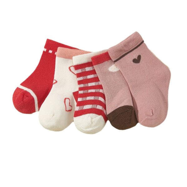 oly-90f0ed5afc37c2fde40c23ae52433561 Wholesale 5 pairs of baby girl baby cute embroidered mid-tube socks Valentine's Day love four seasons short socks boneless suture worker