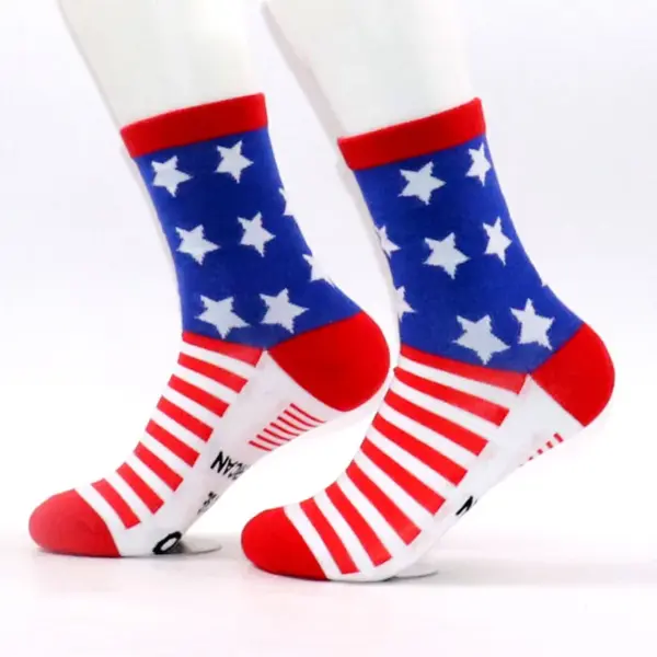 Wholesale Creative Letter Embroidery Sports Socks American Independence Day Flag Stripe Casual Cotton Socks Unisex Anti-Odor Sweat Absorbent