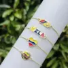 Wholesale Women’s National Flag Bracelet With Bezel Setting, PVD Coated Copper, 18K Real Gold Plated Slider Chain