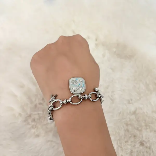 Wholesale Stainless Steel Marine Element Bracelet Shell Starfish Pearl Pendant Bracelet Vintage Art Fashion Bracelet