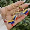 Wholesale Unisex National Flag Enamel Pendant Necklace With 18K Real Gold Plated Copper And PVD Coated Finish, Featuring A Beaded Chain