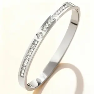 47-B-3 Steel-Colored Diamond-Embellished Bracelet