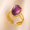 oly-91415af9a8e822383642f432ca8d6653 Wholesale 2pcs/set Purple Natural Stone Necklace Ring Set 18K Gold Plated Waterproof Stainless Steel Necklace Ring Two-Piece Set Simple Style Jewelry Set Women's Accessories Wholesale Christmas Gift Choice