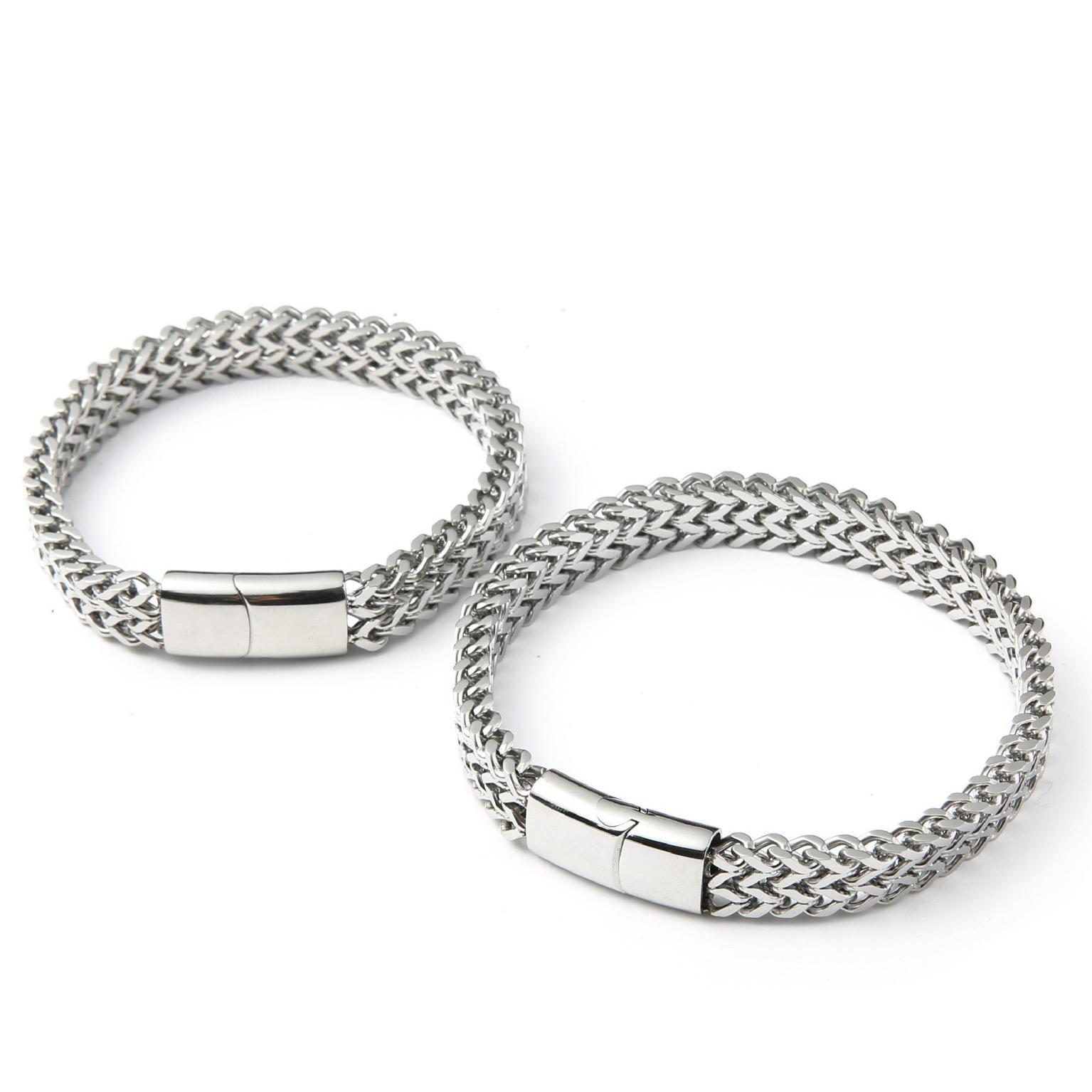 Wholesale European and American fashion accessories titanium steel bracelet men's bracelet stainless steel woven square forward and reverse chain magn