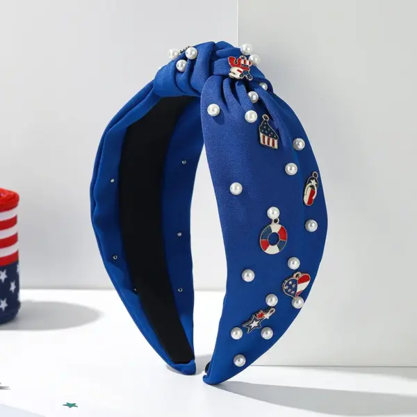Wholesale Solid Color Pearl American Flag Wide-Brim Fabric Hair Accessories Black White Blue Hair Bands Suitable For All Seasons