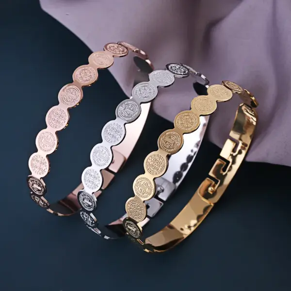 Wholesale 304 Stainless Steel Round Virgin Mary Plating Bangle