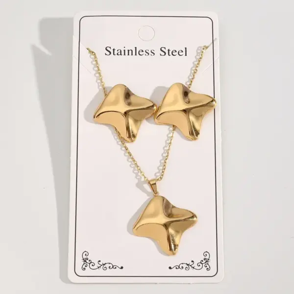 Wholesale Irregular 304 Stainless Steel Water Plated Gold Rhombus Spiral Waterdrop Necklace Earring Set Elegant Casual Jewelry Accessories For Women