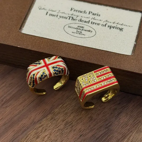oly-9155b260fce88f58ef84910e1b2eb294 Wholesale Vintage Checkered Enamel Zircon British Flag Open Ring Stackable Ring Women's Street Fashion Jewelry