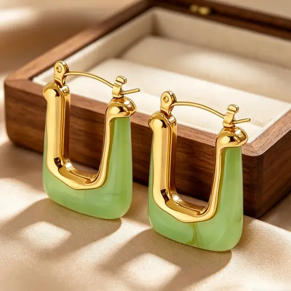 Wholesale Geometric Stud Earrings For Women, Waterproof Non Tarnish 304 Stainless Steel With 18K Real Gold Plated PVD Coating And Resin Inlay