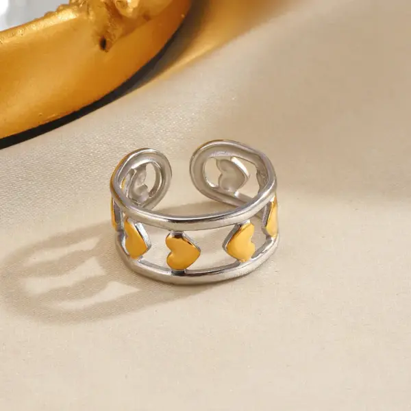 Wholesale Ion Plating (IP) 18K Gold Plated Pentagram Star Heart Shape 304 Stainless Steel IG Style Glam Vintage Style Waterproof Non Tarnish Open Rings