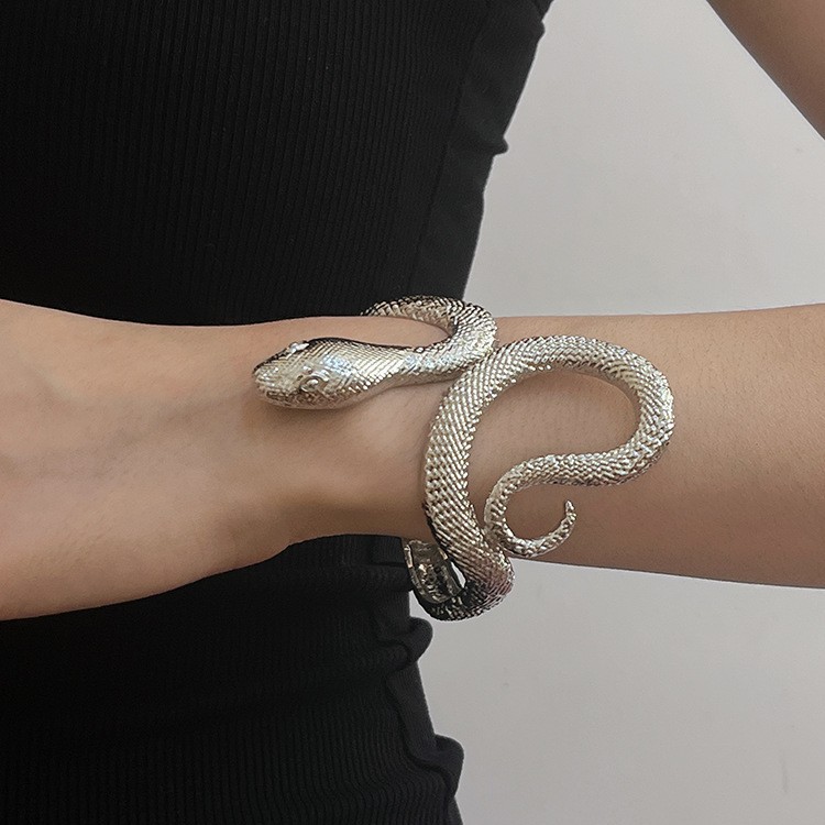 Wholesale Niche Designer Vintage Metal Snake-Shaped Open Self-Discipline Bracelet Men's and Women's High-Feeling Exquisite plain Ring Bracelet