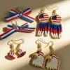 Wholesale American Flag Tassel Earrings For Independence Day, Unisex Design With Red Seed Bead Inlay And Zinc Alloy Ear Pins