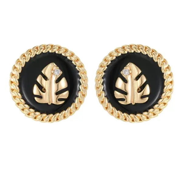 Wholesale Leaves Stud Earrings For Women With Copper Posts Electroplated And Zircon Inlay