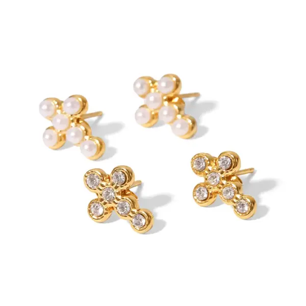 Wholesale PVD Coated Real Gold Plated Cross 304 Stainless Steel Fashion Waterproof Non Tarnish Earrings