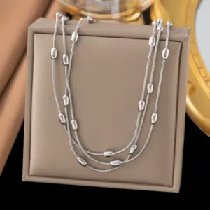 【QYH6092】Oval Bead Snake Chain Sweater Chain / Steel Color